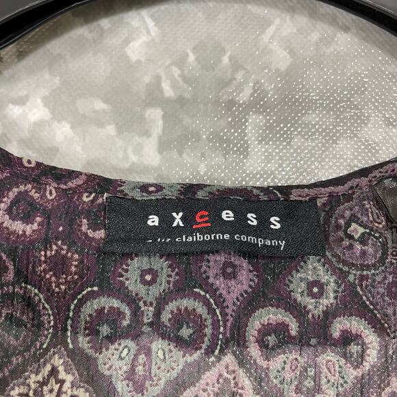 Axcess Purple Paisley Semi Sheer Ruffle Front Blouse - Size 12 - Long Sleeve Top - Picture 5 of 7